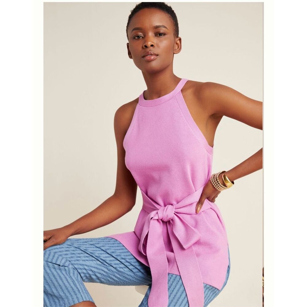 Anthropologie Pink Tie-Front Tank Top